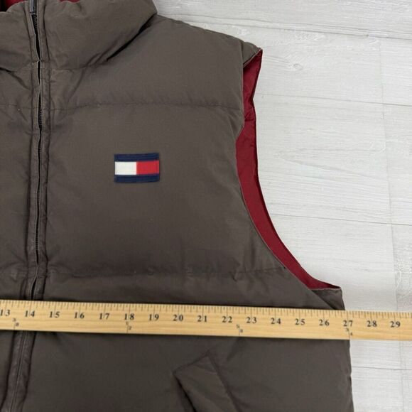 Vintage Tommy Hilfiger Men XL Goose Down Puffer Vest Reversible Red Brown Y2K - Picture 12 of 16